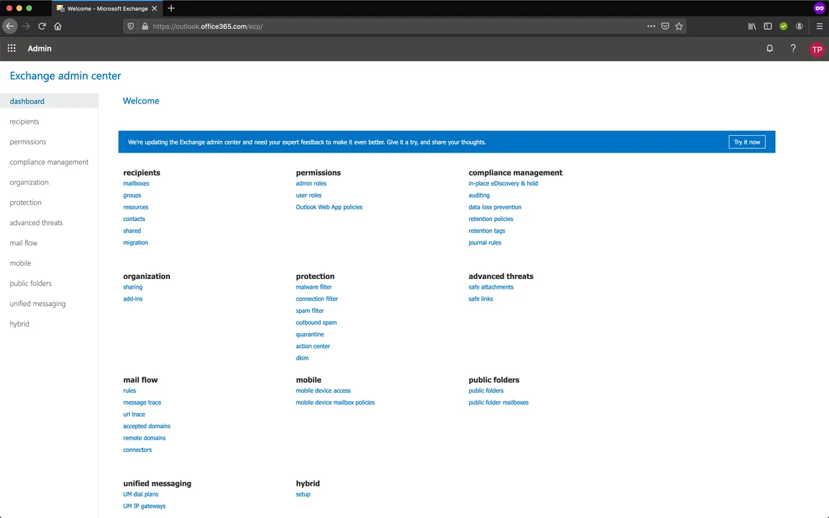 Exchange Admin Center